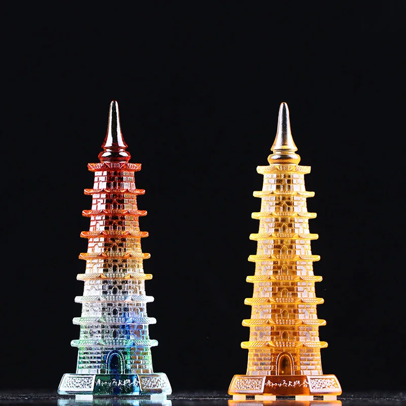 China Historical Tradditional  Wenchang Pagoda Figurine Crystal Study Cultural Lucky Tower Desktop Academic Success Symbol