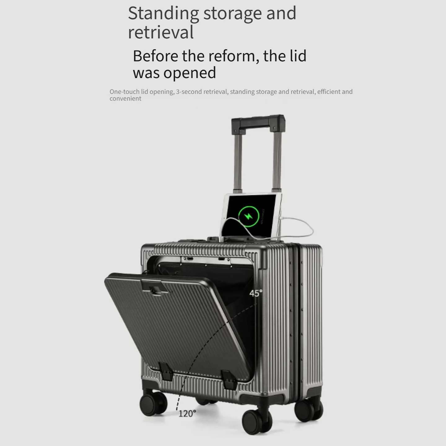 18 Inch Compact Carry‑On Travel Suitcase, Front‑Opening Hard Shell Mini Trolley Luggage Unisex With Combination Lock For Short B