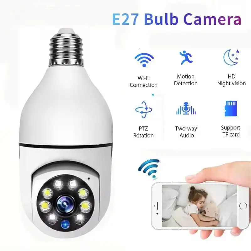 lampada wifi camera para seguranca domestica camera de vigilancia por video 360 sem fio hd noite versao cam baby monitor smart home 24g e27 01