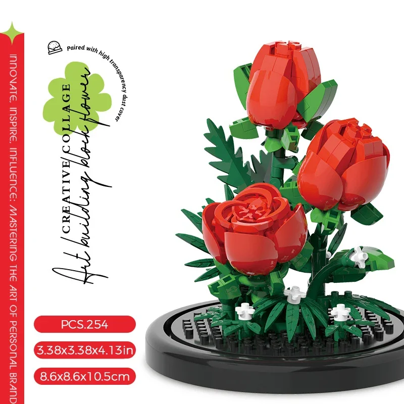 Micro Flower Bouquet Bonsai Building Block Artificial Plastic Plant Dust Cover Micro Model Home Decoration Toy Kid Birthday Gift image 3