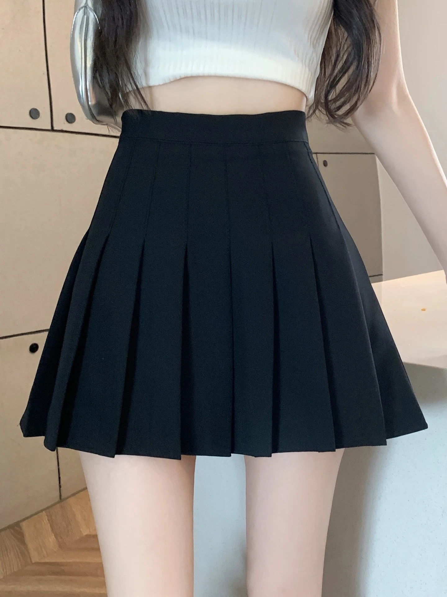 

Ele High Waist Bla A-Line Skirt Anti-Light JK Pleated Skirt Women's Spring Summer Faion Commute Sle Inner Lined