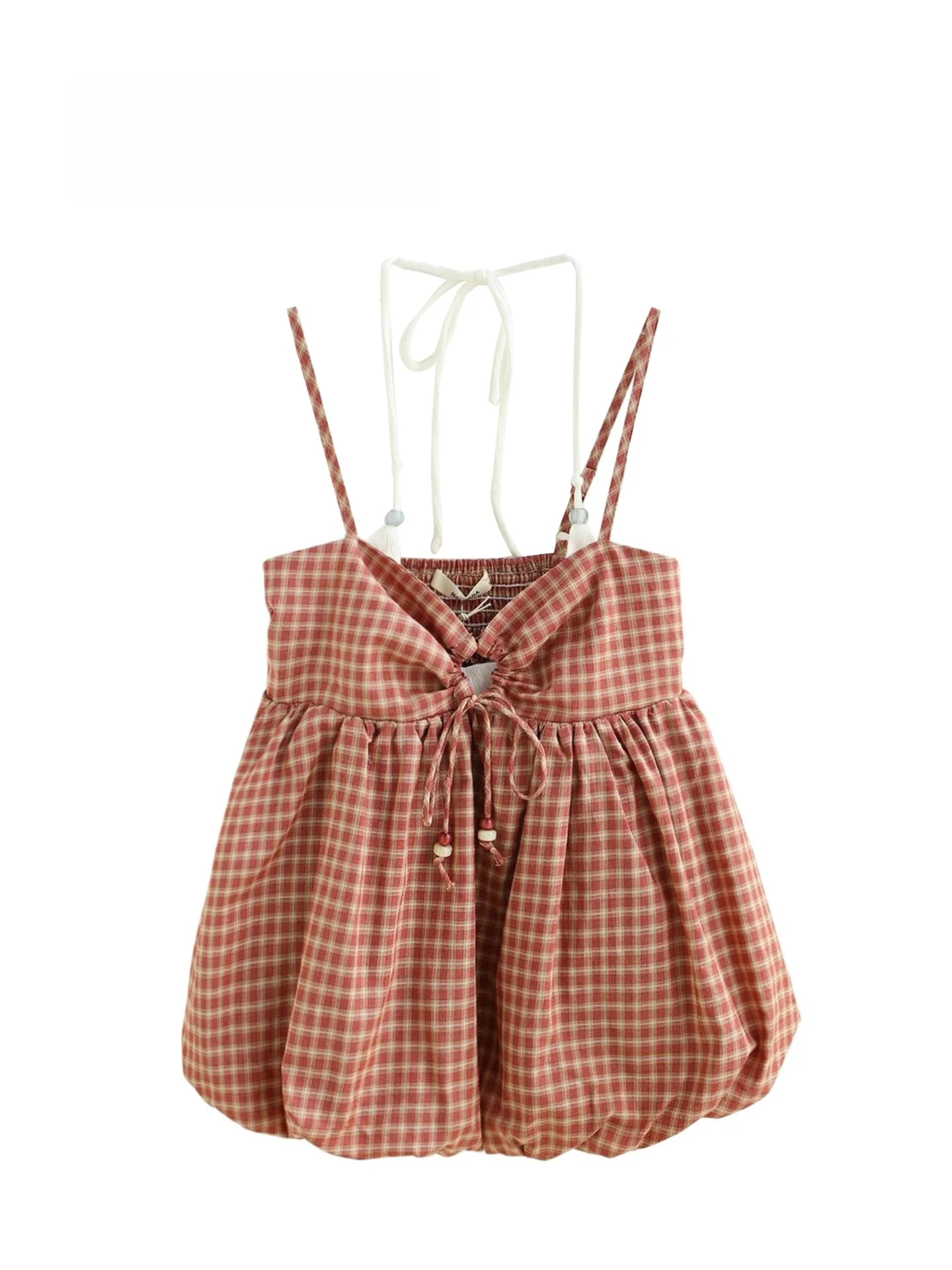 Short Plaid Bunching Rope Halter Neck Vest 2 Pieces 5 Women's Commute Style Hollow out Neckline Sleeveless Skimpy Fit Vest