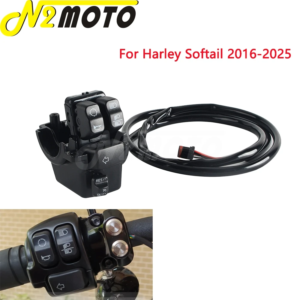 Motorcycle Handlebar Cruise Control Switch w/ Wiring Harness For Harley Softail Heritage Classic FLSTC ‌Softail Slim FLSS FLHCS