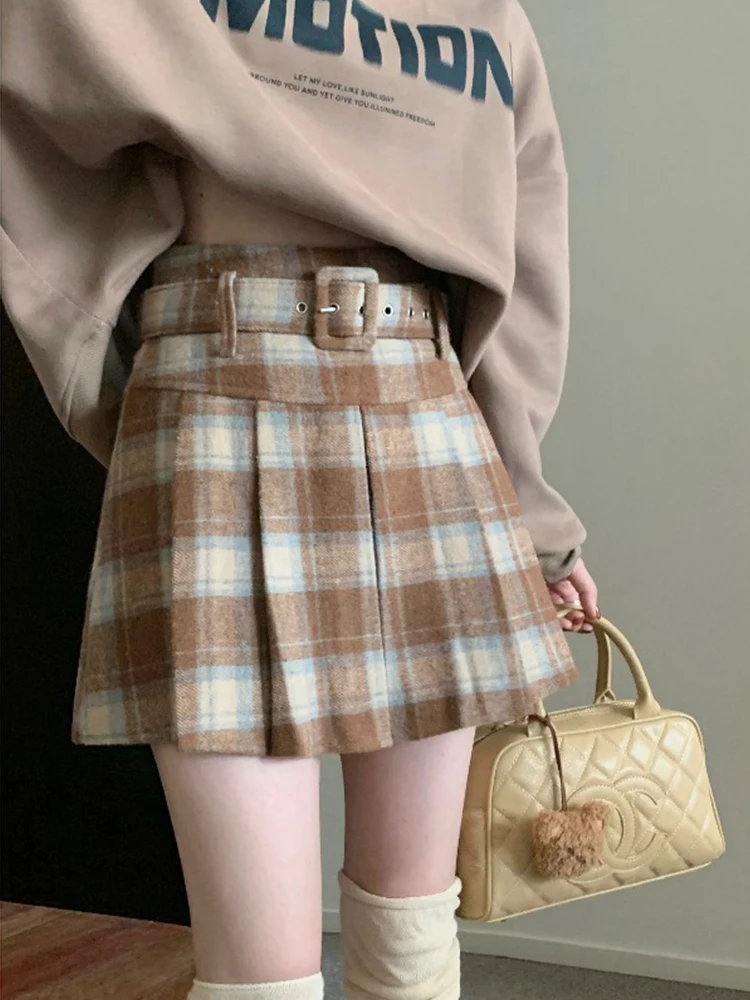 

High Waist Plaid Mini skirt for WomenAutumn And Winter2024 New College Style A-line Pleated Skirt Winter Korean Short Skirt