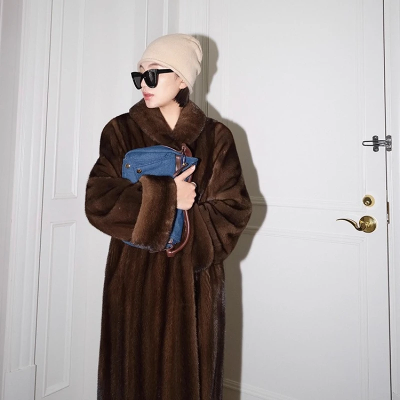 YOLANFAIRY autumn and winter Imported velvet whole mink fur coat thicken Long-sleeved women's coat turn-down collar шуба 2025