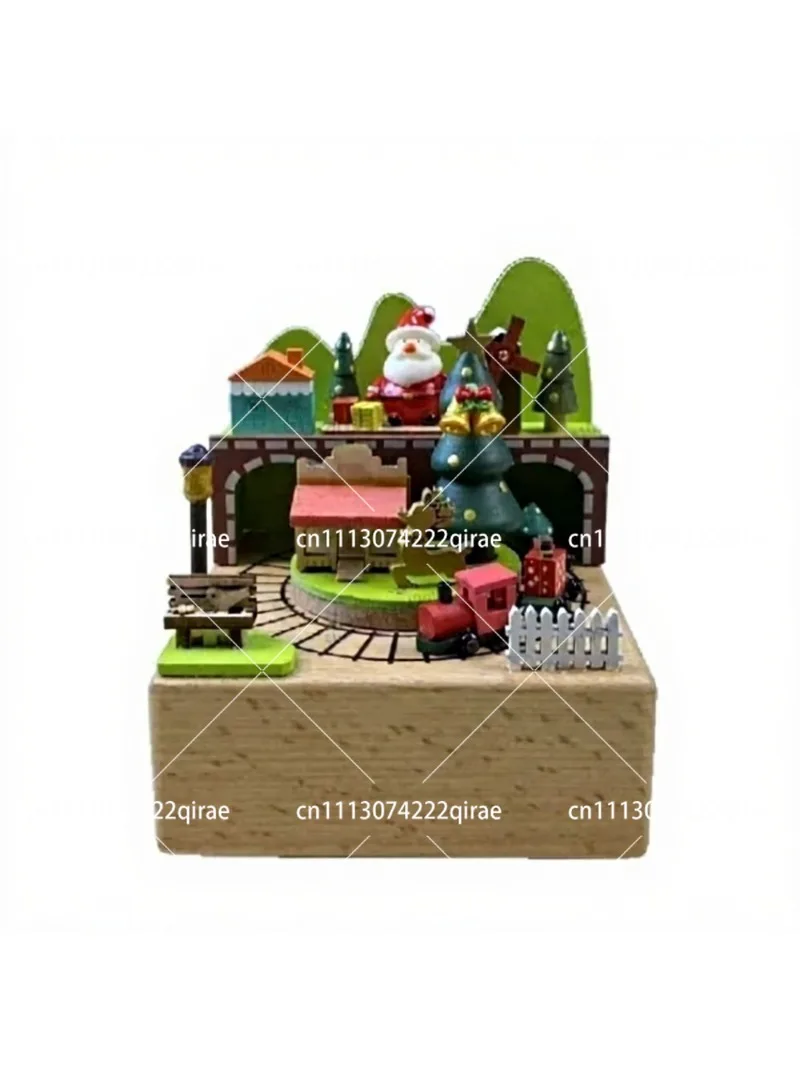 Wooden Christmas Music Box Creative Holiday Gift Country Melody Decorative Craft