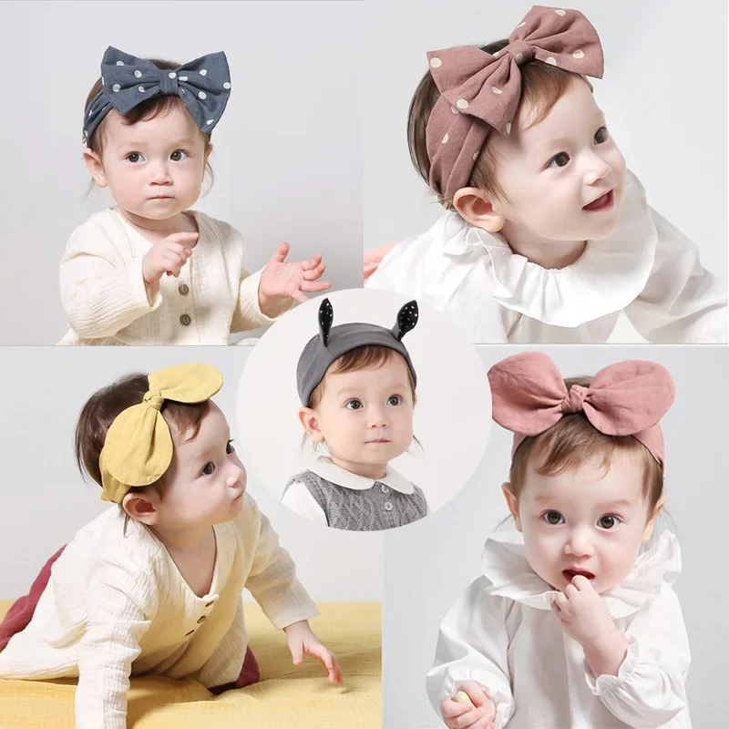 Newborn Baby Headband For Girls Elastic Knit Children Turban Baby Bows Soft Cotton and linen Kids Headwear Hair Accessories 0-2Y