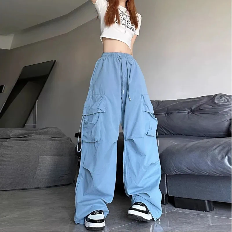 Streetwear Cargo Pants Women Y2K High Waist Loose Solid Wide Leg Pants Bf High Summer Fashion Baggy Pocket Straight Trousers