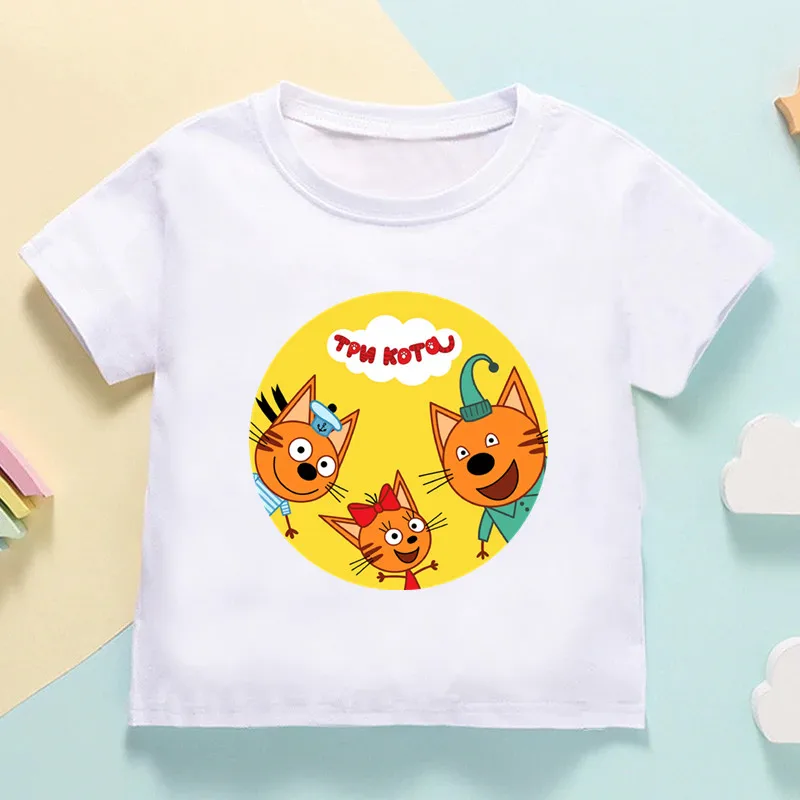 Kid-e-cats Three Kitten Russian Cartoon Kids T shirt Girls Summer Tops Baby Boys Clothes Children Short Sleeve O-Neck T-shirts