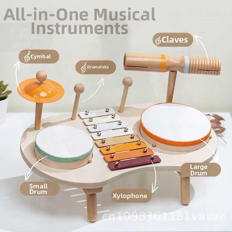 어린이를 위한 다기능 나무 음악 테이블 - 아기 어린이 드럼 노크 오르프 타악기 교육용 음악 장난감