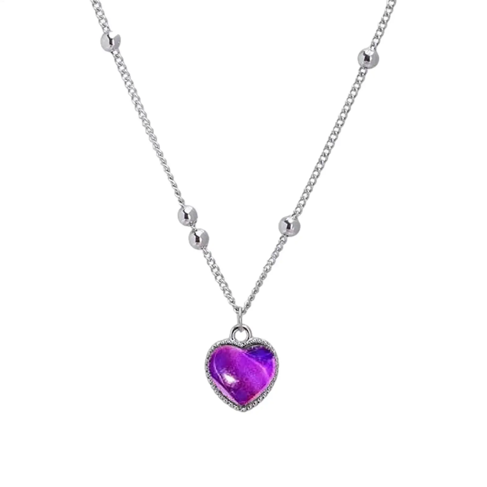 1pc Thermochromic Mood Monitor Heart Pendant Necklace Color Change As Emperature Women Girls Clavicle Chain Necklaces Jewelry
