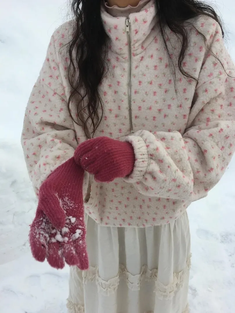 

Женская повседневная толстовка-куртка Dongdaemun Sweet Fre с цветочным принтом, на молнии, свободного кроя, на флисовой подкладке, из полиэстера, с длинными рукавами