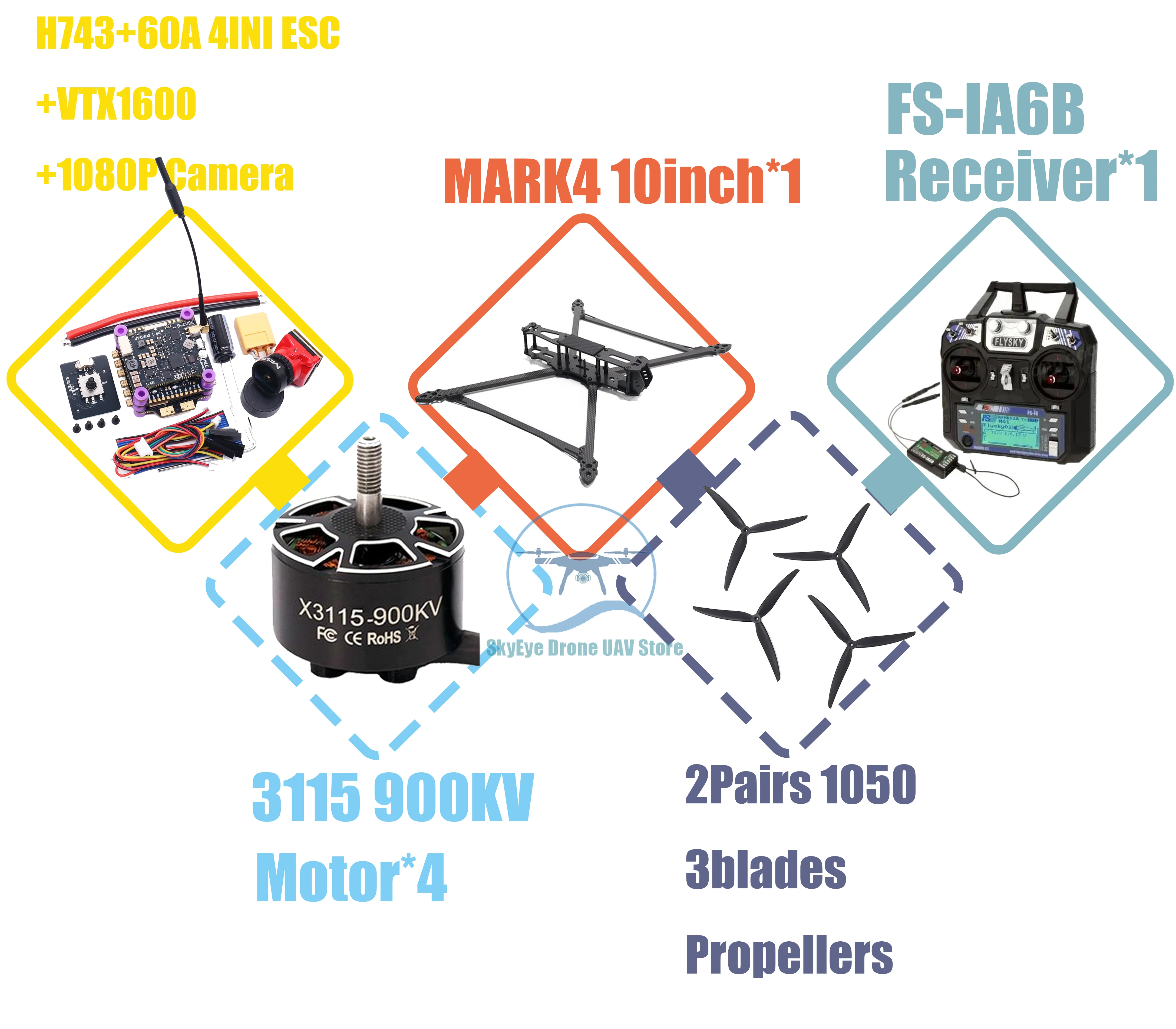 

MARK4 V2 8inch 9inch 10inch H743 Flight Control 60A 4INI ESC rack drone FPV carbon fiber PV Racing Drone Quadcopter Freestyle