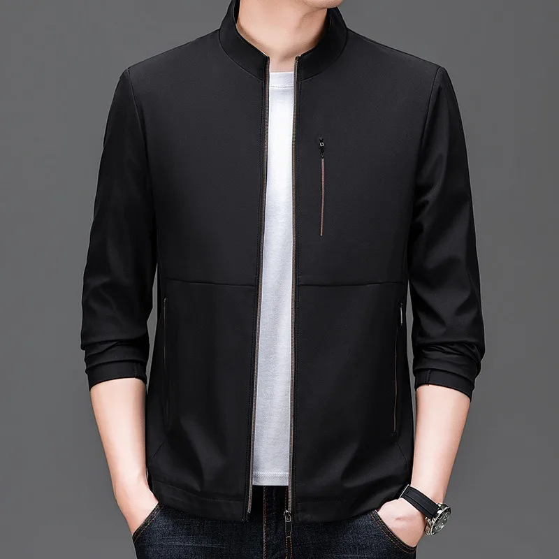 BROWON Brand 2026 New Spring Autumn Casual Men Jacket Vintage Stand Collar Slim Fit Zipper Fly Solid Color Coat for Men