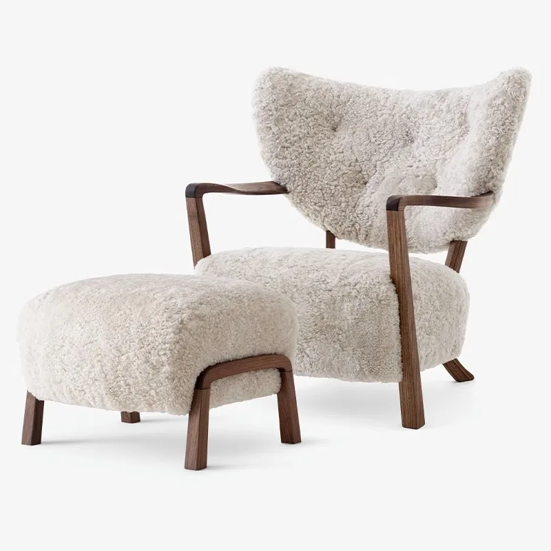 

*Star Hotel Lobby Walnut Color Solid Wood Accent Lounge Chairs Living Room Villa Leisure Chairs