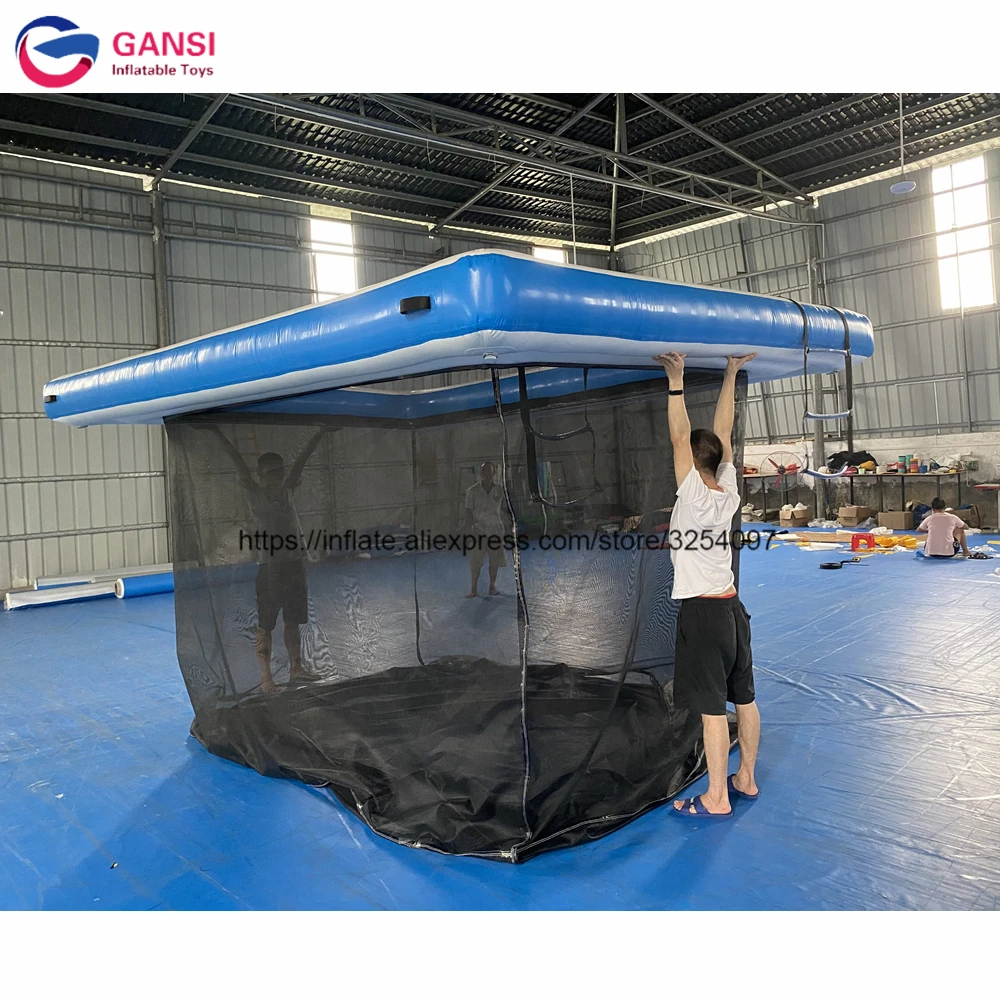 Preço de fábrica piscina inflável de água-viva oceano flutuante piscina inflável de iate com rede