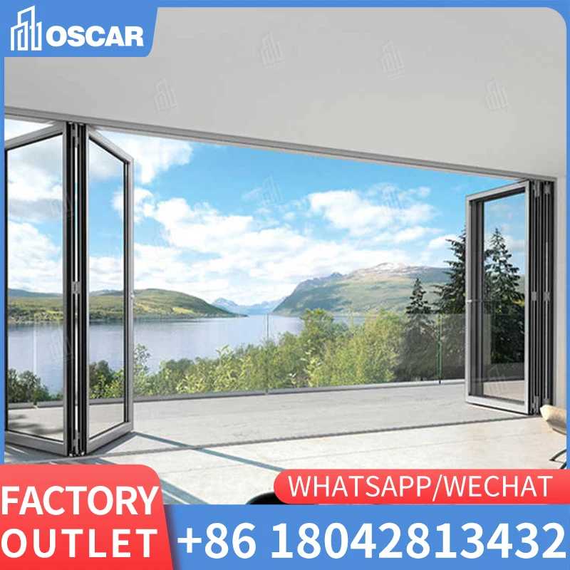 Puerta corrediza panorámica personalizada para Villa automática, balcón de doble vidrio, puerta de aleación de aluminio pesada, puertas corredizas de elevación