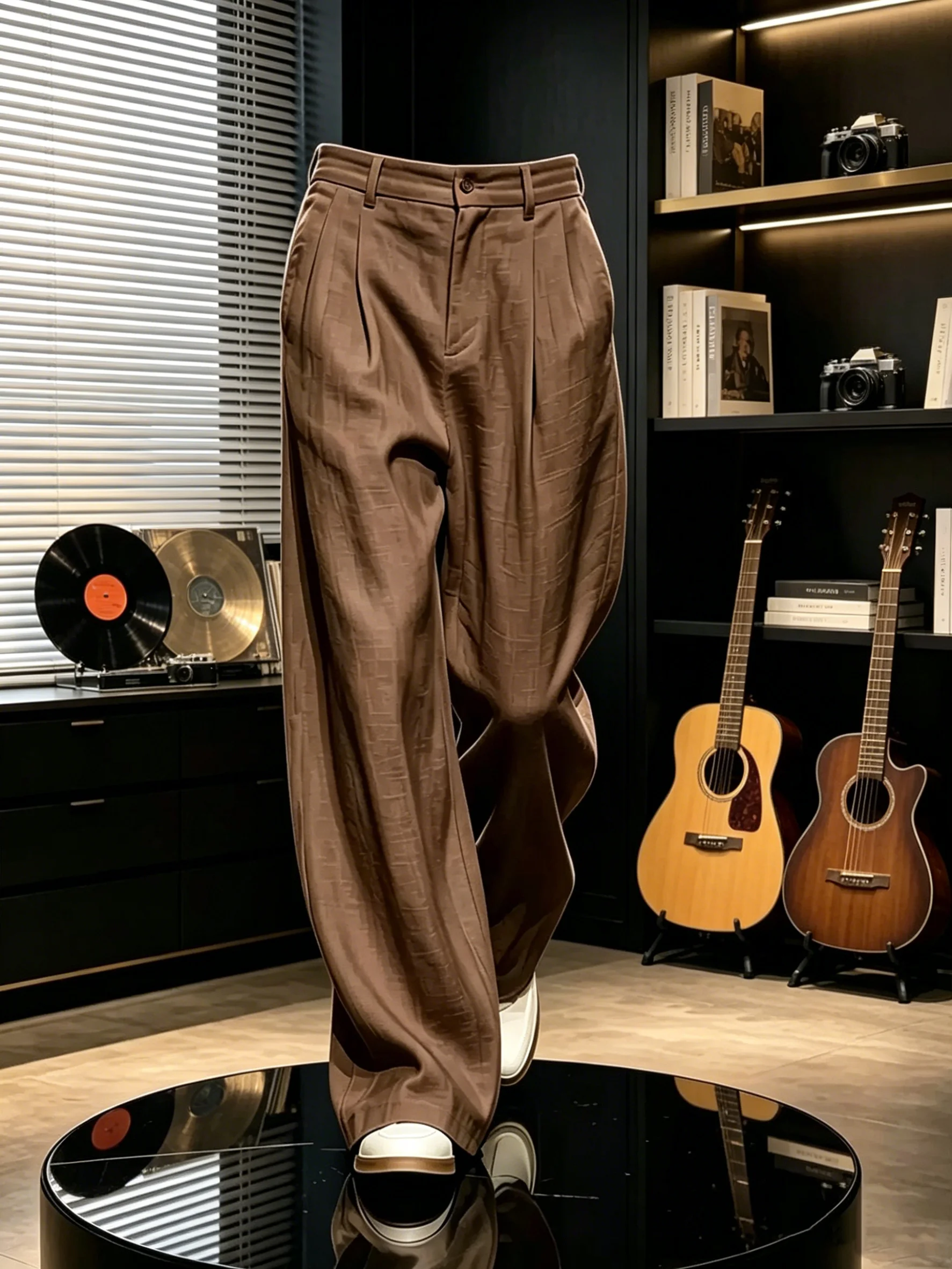 Men's Slim Fit Casual Wide Leg Pants Draped Feel Linen Look West Pants Thin Commute Loose Sensation Youth Popular Straight Tube