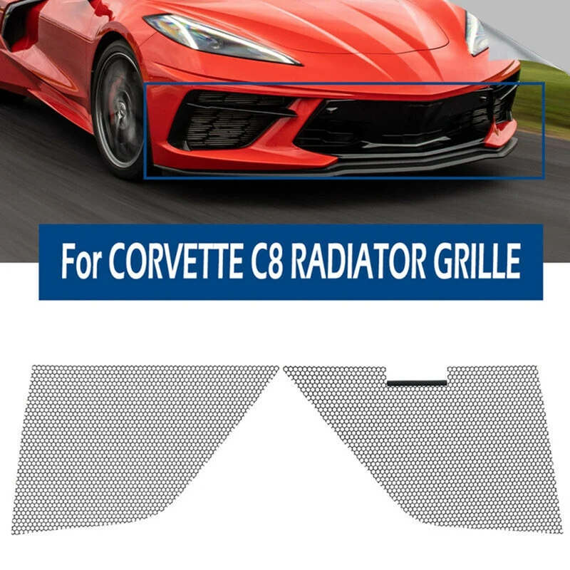 Car Outer Inner Mesh Grill Kit Insect Net Grille For CHEVROTLET CORVETTE C8 RADIATOR 2020-2021