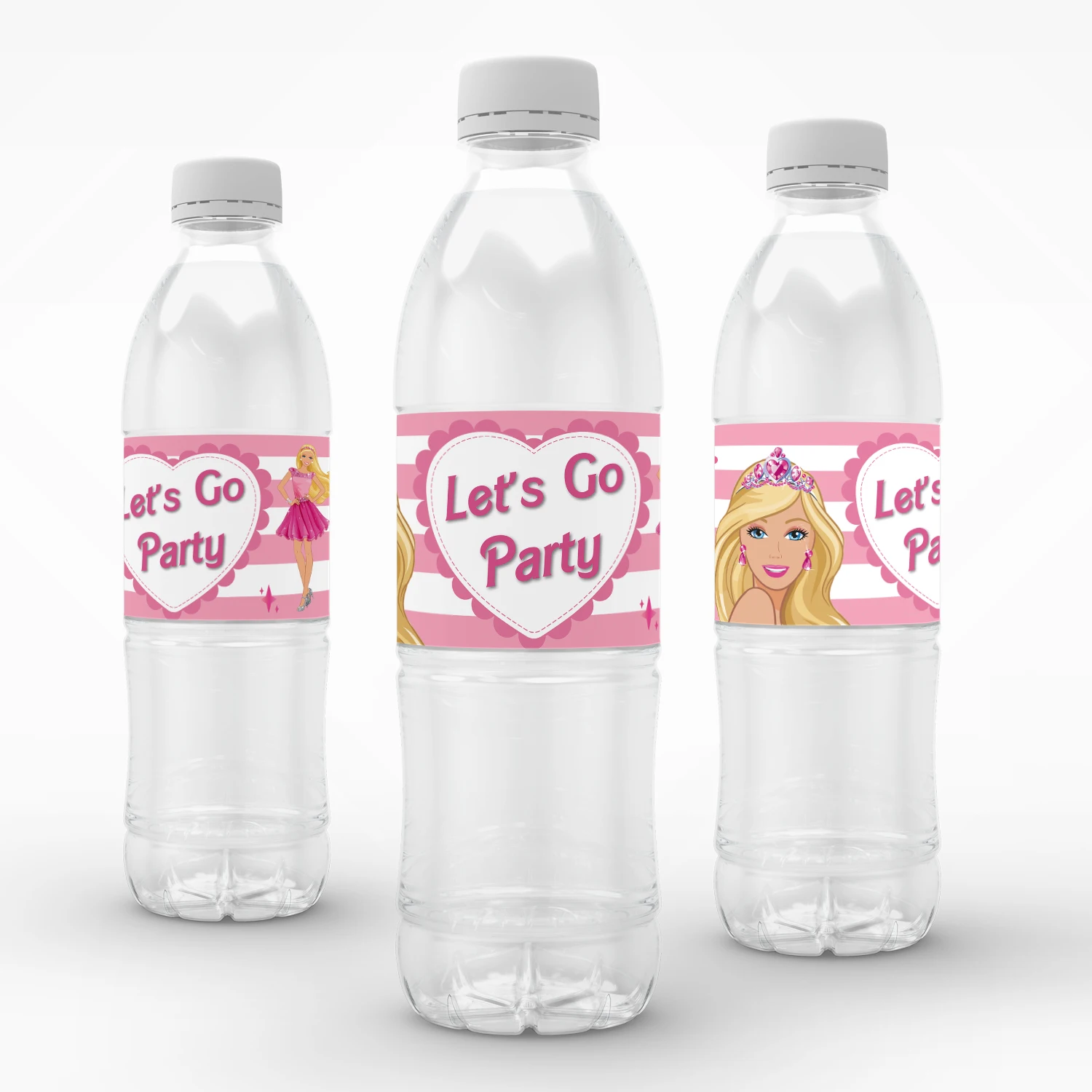 Barbie Princess Water Bottle Labels Let's Go Party Supplies Pink Birthday Decorations Stickers for Girls Baby Shower Party Gifts