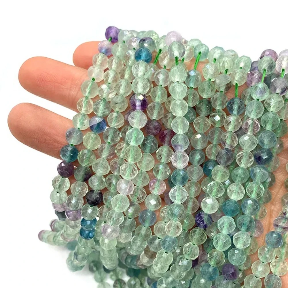 

6mm Natural Semi-precious Stone Green Fluorite Faceted Round Loose Bead 1 Strand Handmade Trendy Woman Necklace Bracelet Jewelry