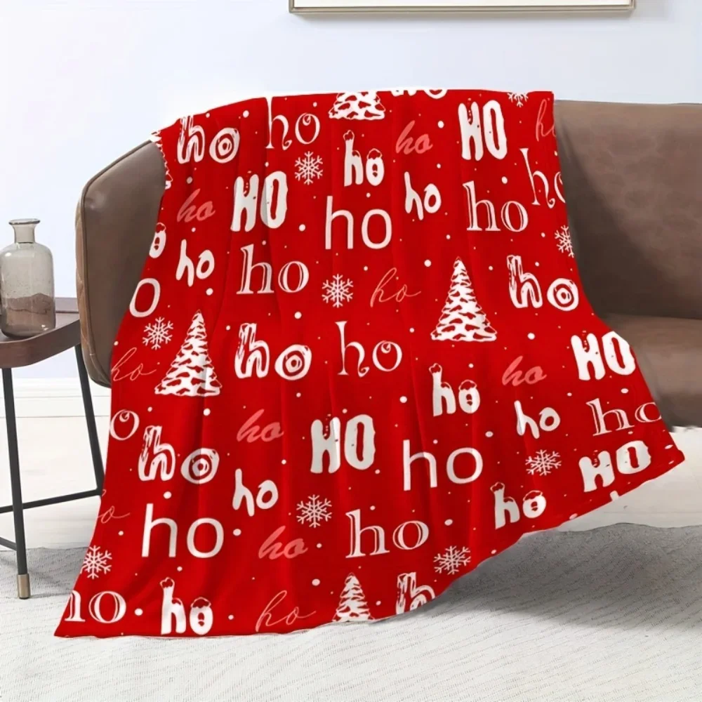 Soft Warm Flannel Santa Claus  HO Print Throw Blanket for Couch Bed Office Travel  Ideal Christmas Gift