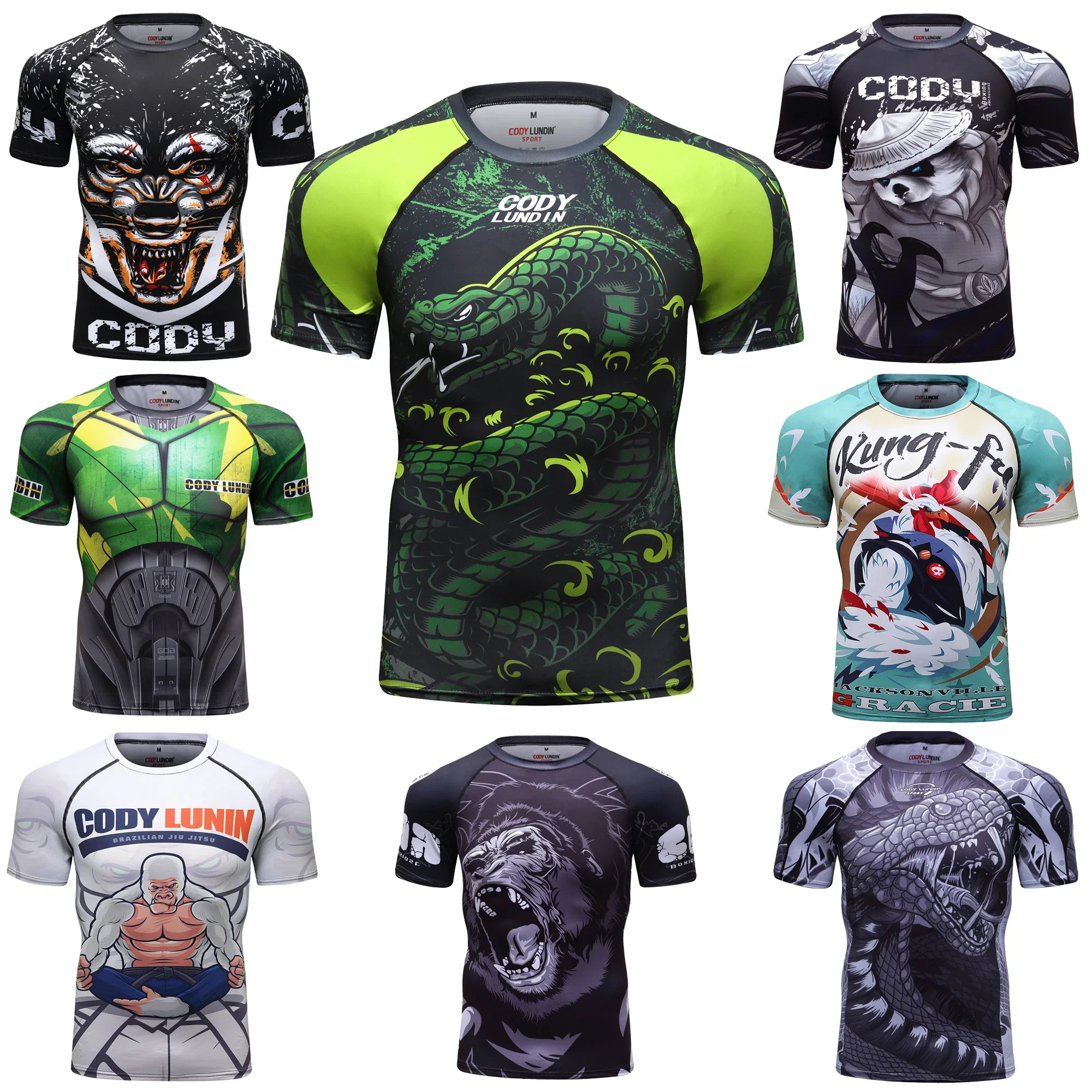 Men's Animal BJJ Rash Guard,No Gi Jiu Jitsu Compression Shirt MMA Training Rash Guard 3D Printed Sports Moisture-Wicking T-Shirt
