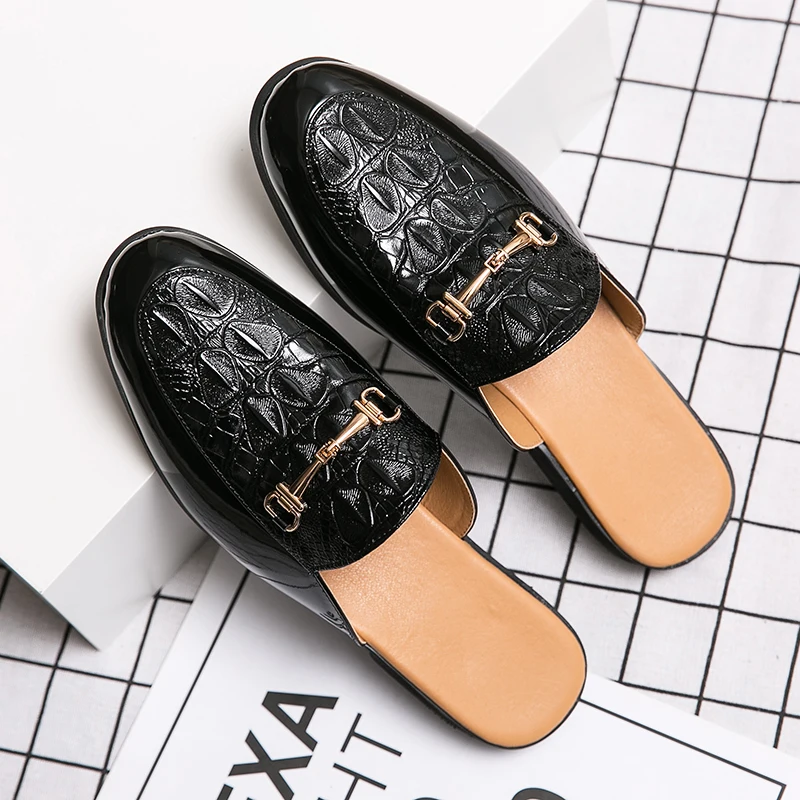 Men Big Size 45 46 Closed Toe Leather Backless Mules Summer Slip On Flat Sneakers Casual Loafers Half Shoes Slides Sandals