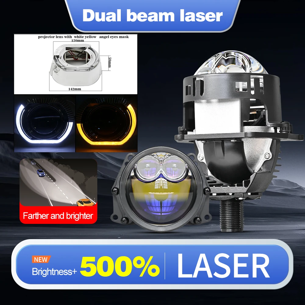 2 Pcs Car 3 inch Dual Beam Bi Laser LED Lens Headlight 12V 180W 6000K With Angel Eyes For H4 H7 9005 9006 Auto Accessories