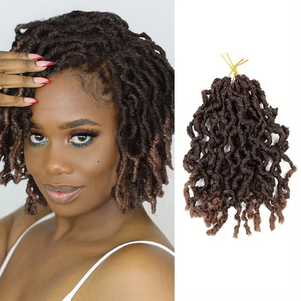 8 Inches Synthetic Short Faux Locs Crochet Hair Ombre Brown Pre-Looped Soft Locs Crochet Braids Crochet Hair Extensions for Blac