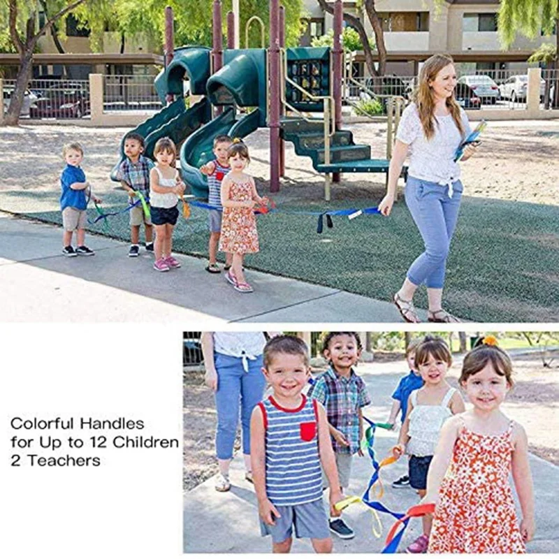 Corde da passeggio per bambini per scuola materna asilo nido per bambini maniglie colorate all'aperto per un massimo di 12 bambini 2 insegnanti