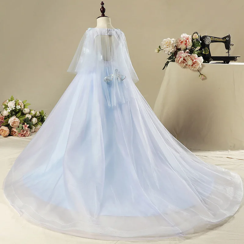 

Girls' Princess Dress Puffy Train Children's Formal Dress Flower Girl Wedding Dress Catwalk Piano Performance Dress Spring