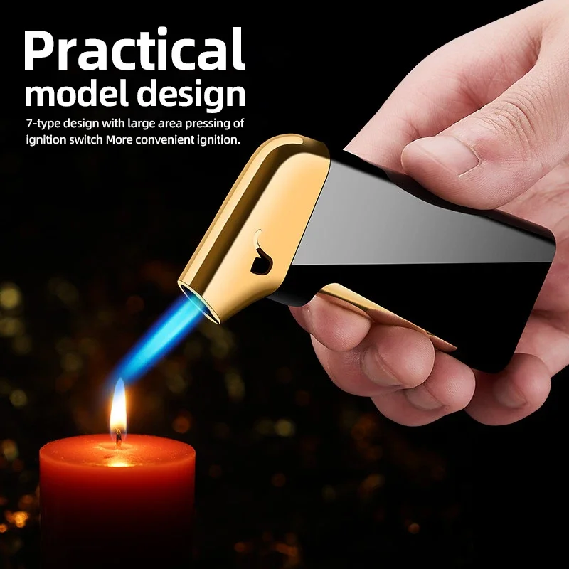 New Cigar Windproof Lighter Metal Jet Flame Butane Gas Inflatable Flame Adjustment Cigar Pipe Outdoor Lighter Men\'s Gift