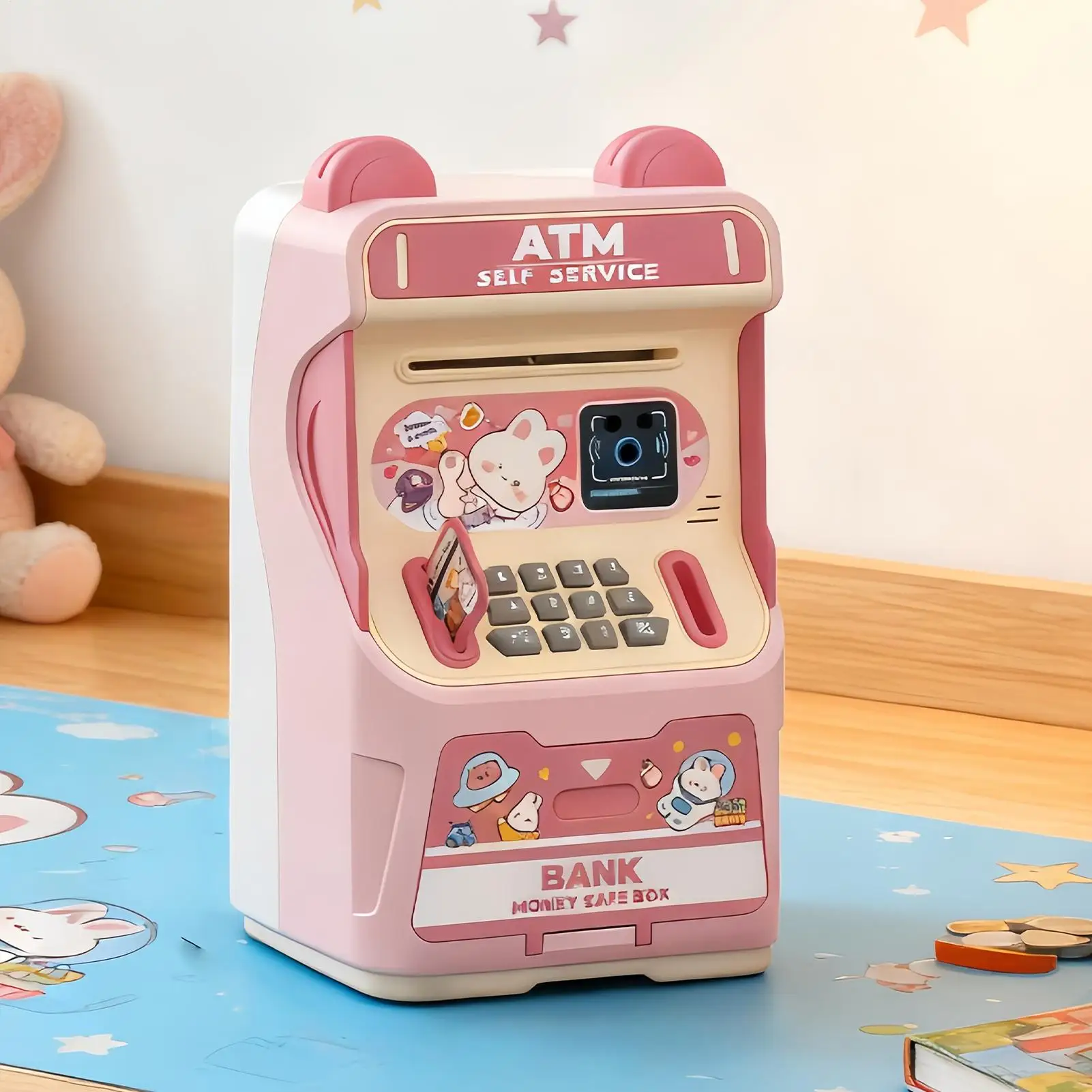 Jouets éducatifs de banque ATM avec reconnaissance faciale, fente pour carte simulée, banque ATM automatique à rouler l'argent pour garçons et filles, maison