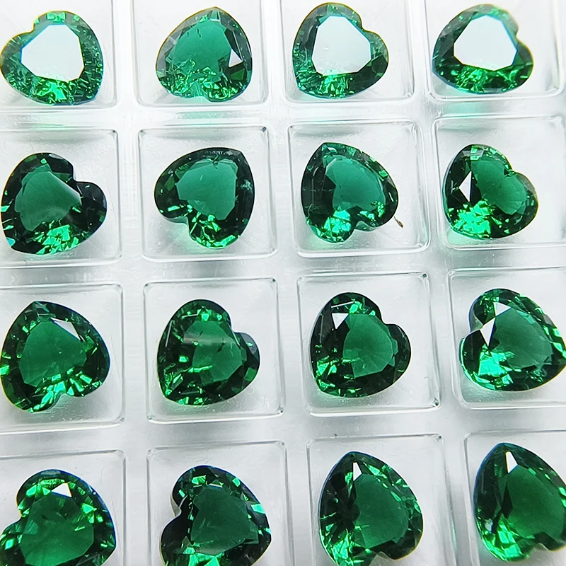 Lab Grown Zambian Emeralds Heart Shape Hydrothermal Hand Cut Natural Inclusions for AGL Certificate Lab Created Emerald