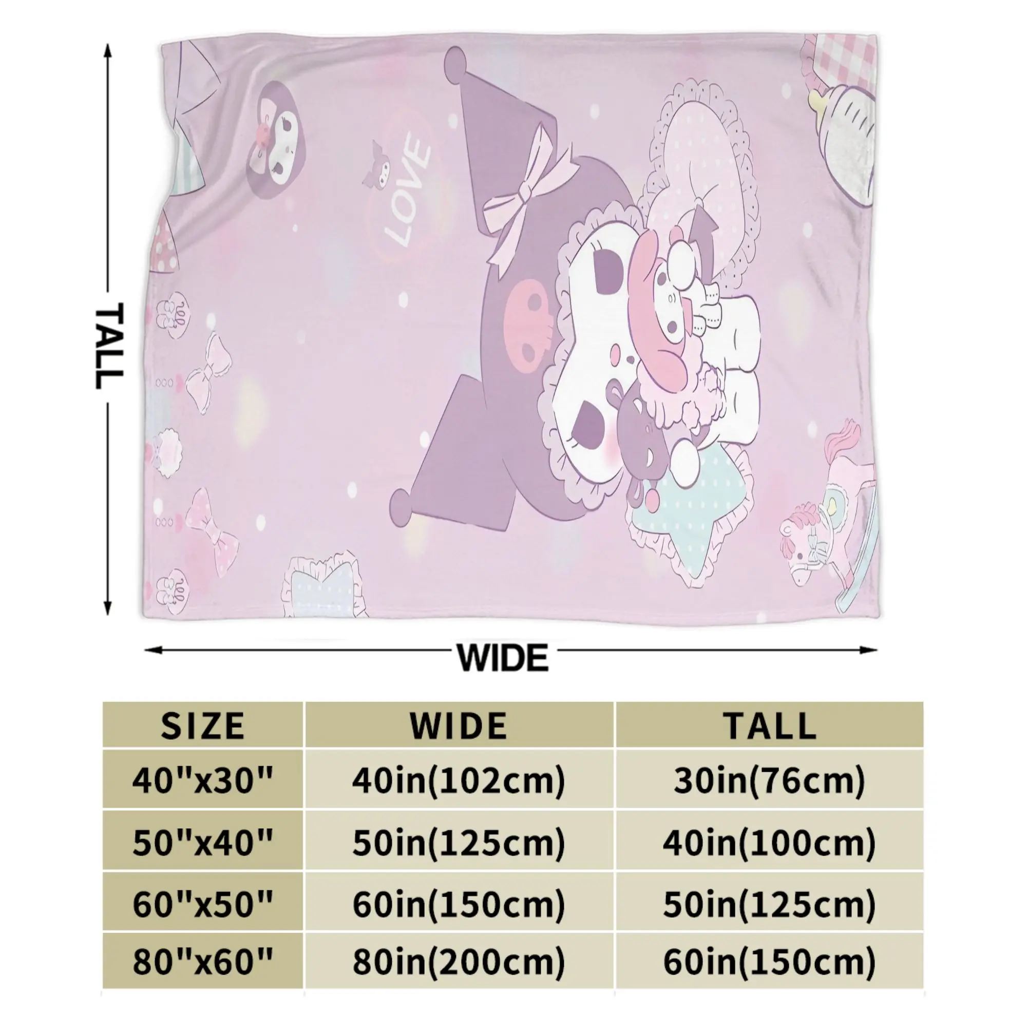 Kuromi Baku بلدي ميلودي بطانيات محبوكة الصوف الكرتون خفيفة الوزن رقيقة رمي البطانيات للسفر في الهواء الطلق غرفة نوم لحاف