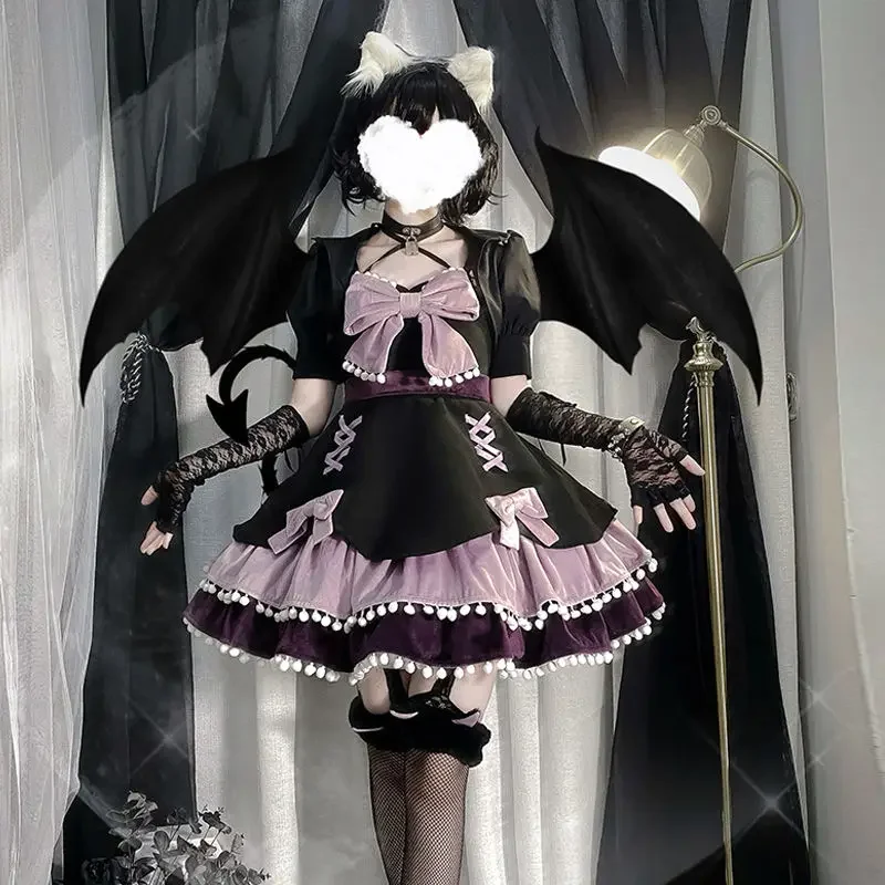 

Coalfell JSK Original Design Black Purple Gothic Halloween Lolita Dress Women Woolen Dress Lolita Winter Leg Ring Bow