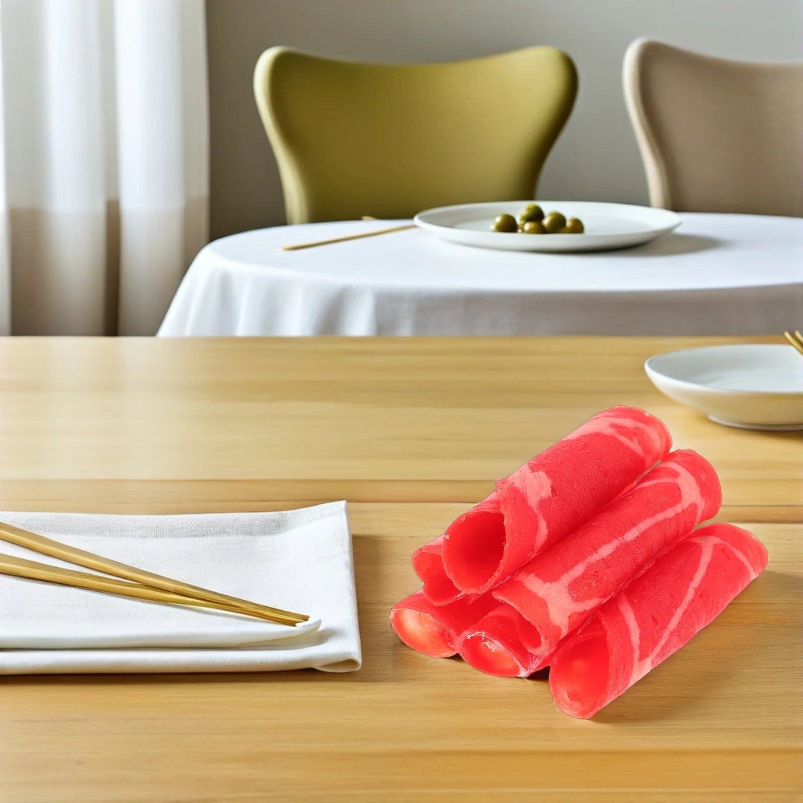 6 قطع من لفات اللحوم المزيفة، محاكاة لحم البقر الاصطناعي الواقعي، دعائم الطعام، نافذة تزيين اللحوم الصناعية #2