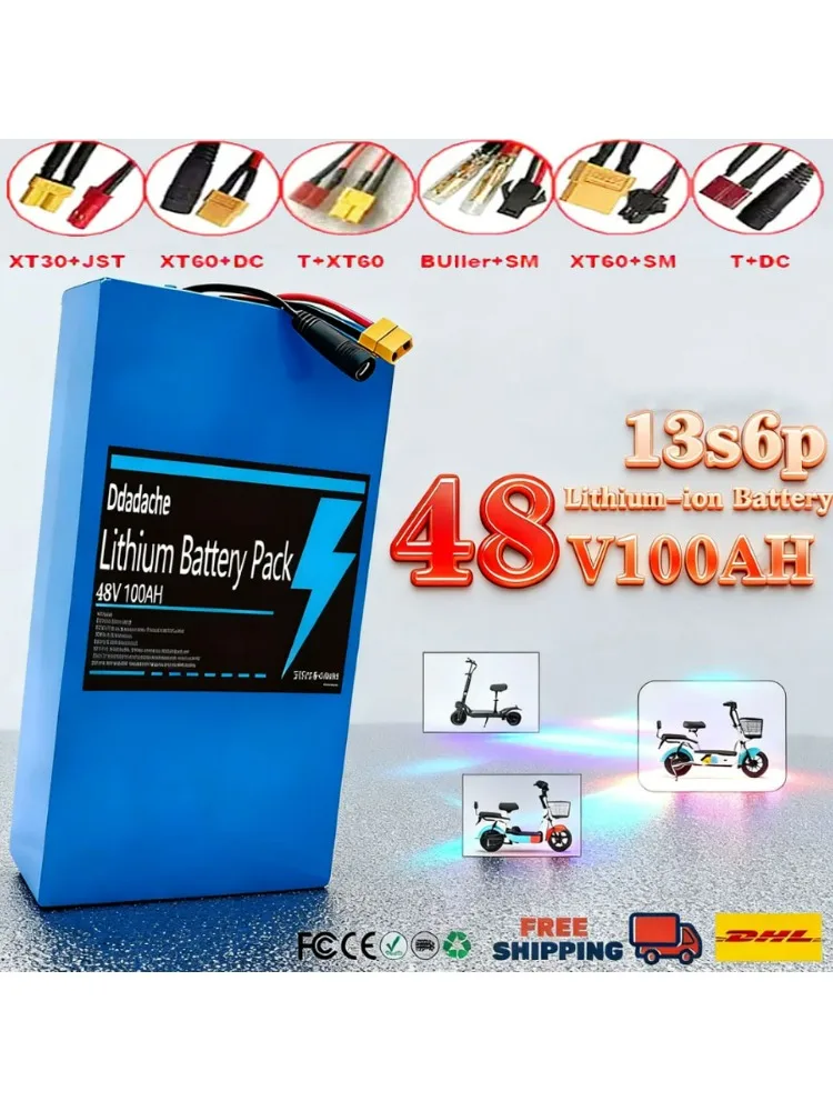 48V 100ah 13s6p lithiumbatterijpakket 48v 100000mAh 250W-2000W Citycoco gemotoriseerde scooterbatterijen Ingebouwde 50A BMS - afbeelding 2