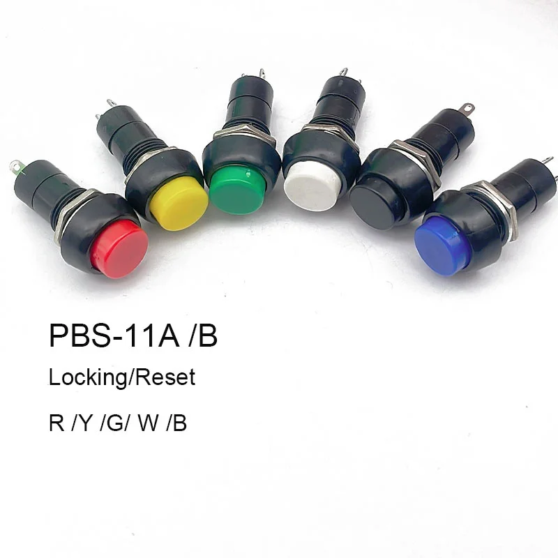 1pcs  PBS-11A PBS-11B Push Self-locking momentary Button Switch Green/Red Colors Electric Switch for DIY Model Making