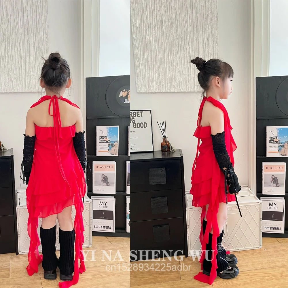 New Red Ribbon Dress Jazz Dance Clothes Street Dance Hip Hop For Girls Dress Suit Performance Music Festival Catwalk Outfits