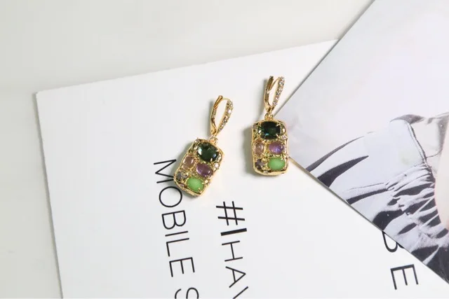 

Original Design Copper Gold Plated Multi Gemstone Fashion Trend Earrings