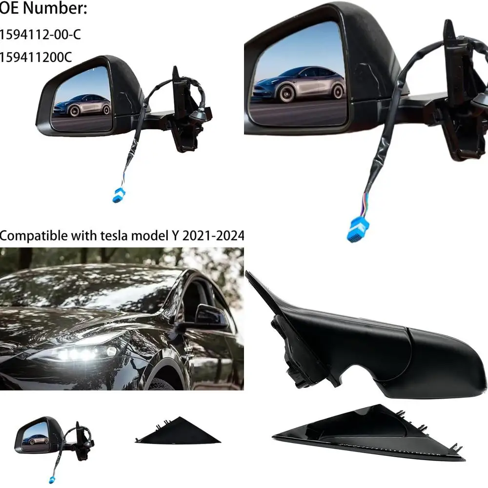 

Черное левое боковое зеркало водителя, замена зеркала для Tesla Model Y 2021-2024 13 контактов с памятью/складом питания/подогревом стекла/мощности