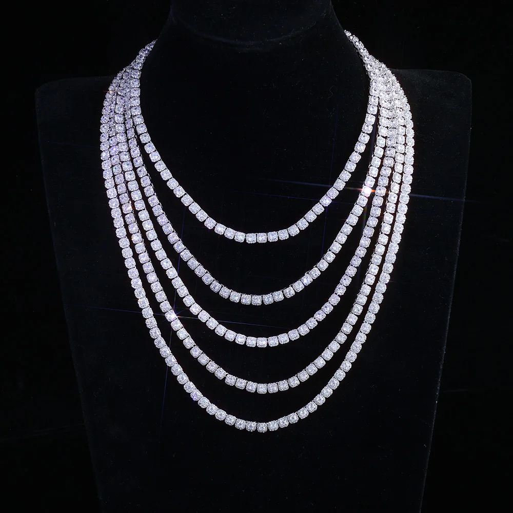 

HHIOK Hip Hop Style 5mm Iced Diamond 5A CZ Cluster Tennis Necklace Round Inlay Fashionable Suitable for Men and Women Jewelry