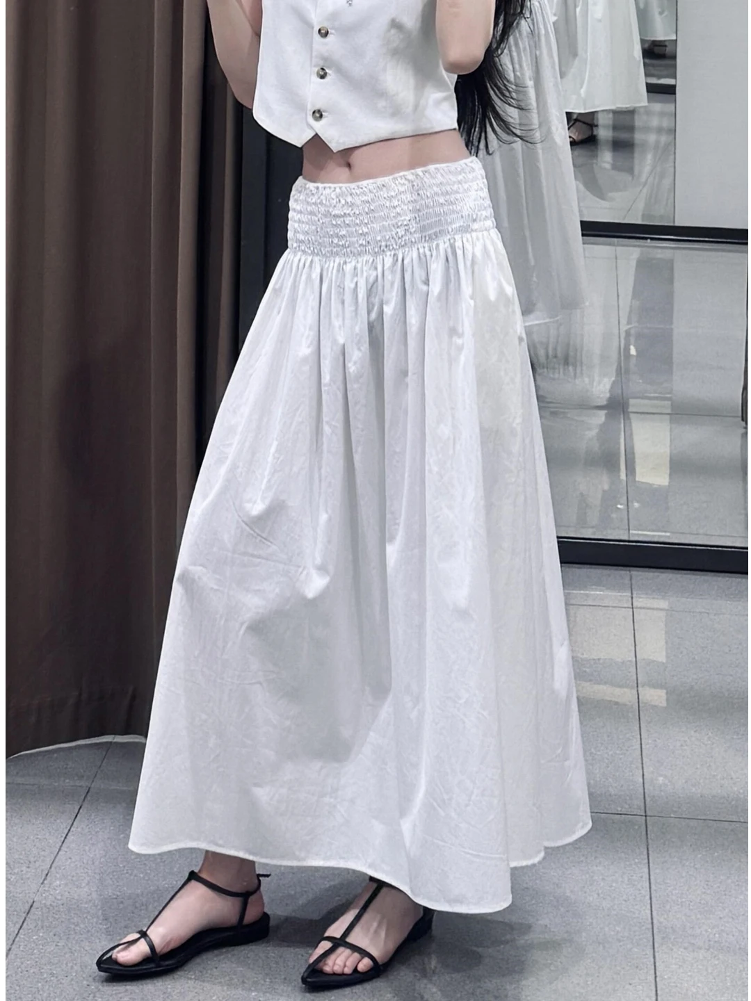 

Белая юбка-миди А-силуэта с высокой талией, скрывающая бедра, для женщин, летняя, модная, простая