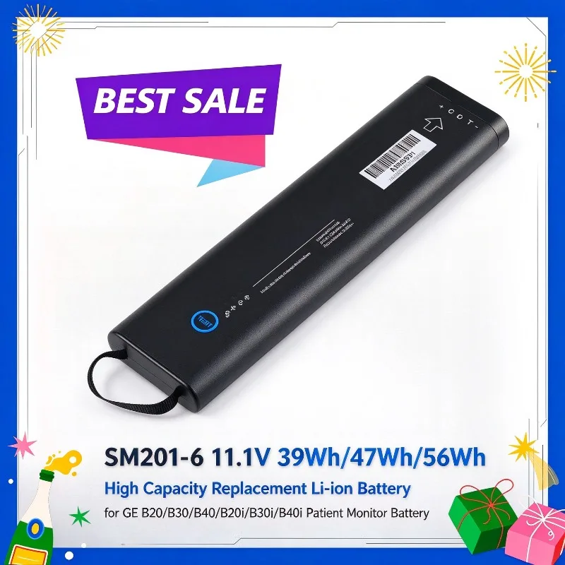 SM201-6 11.1V 39Wh/47Wh/56Wh High Capacity Replacement Li-ion Battery for GE B20/B30/B40/B20i/B30i/B40i Patient Monitor Battery