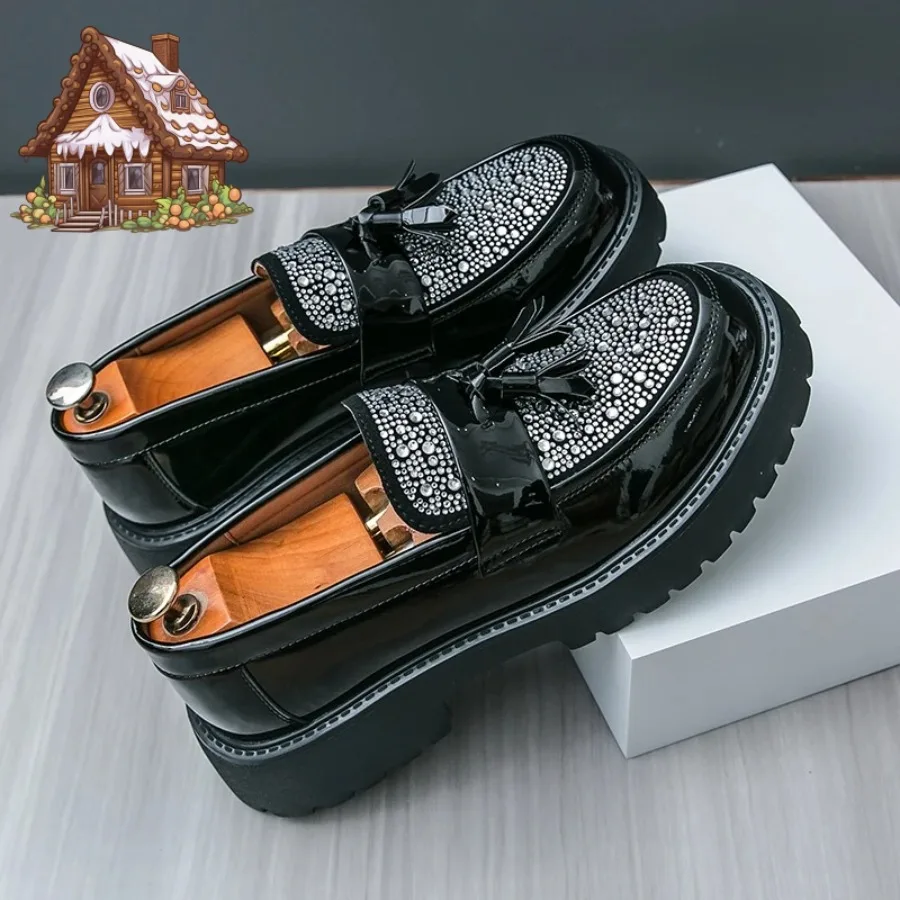 

Four Seasons Men Business Loafers Black PU Men Casual Comfortable Height-increasing Fashion Shoes Travel Shoe Men Sizes 38-46