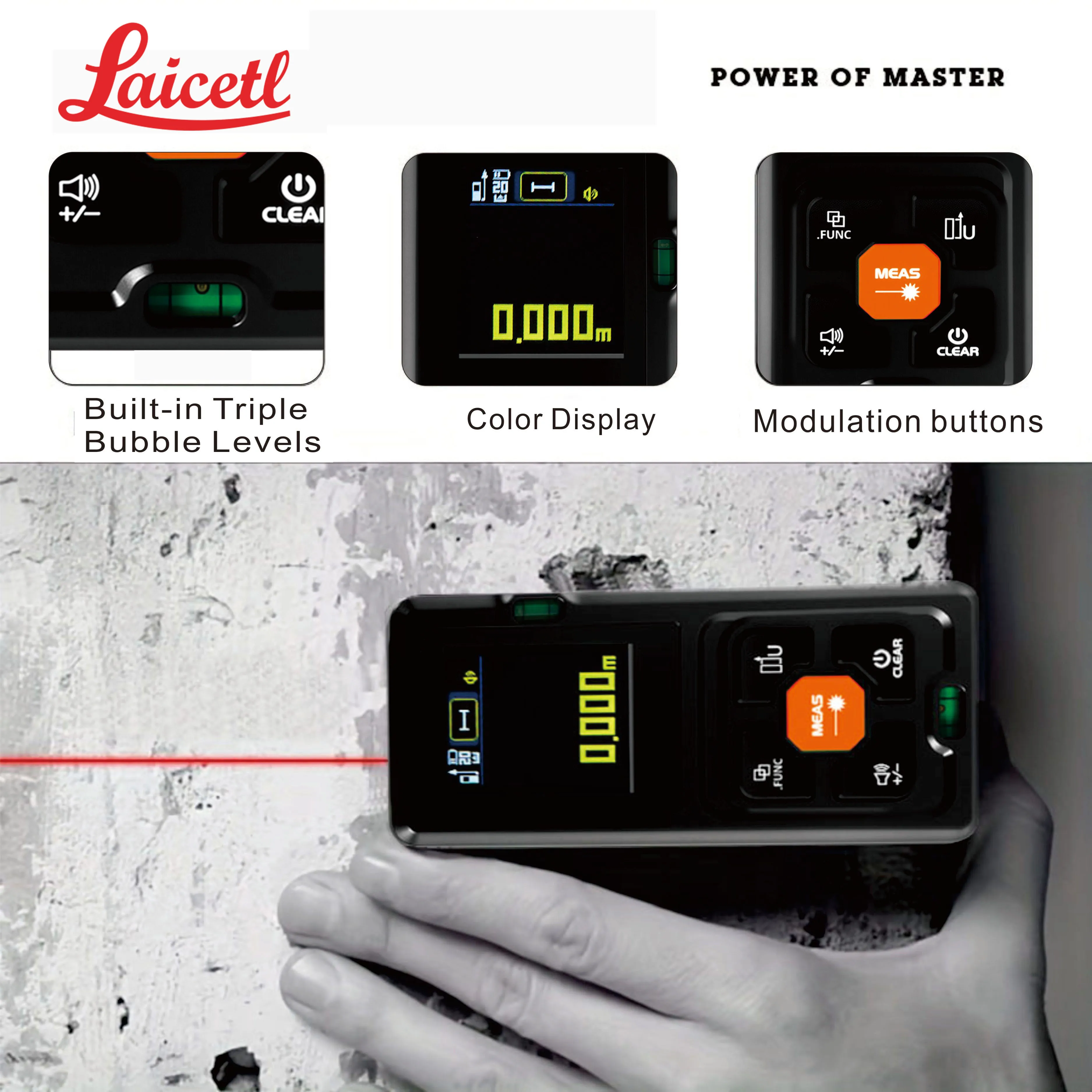 Long-Range Laser Distance Meter with Lithium Battery Charging Function Professional Measuring Tool -color display