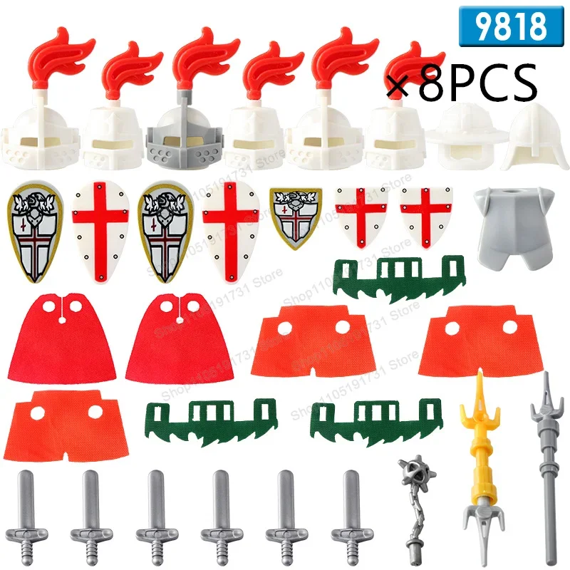 ブルーライオンゴールドキャッスル騎士中世十字軍兵士フィギュアビルディングブロック戦士剣アクセサリーヘルメットおもちゃ子供向け