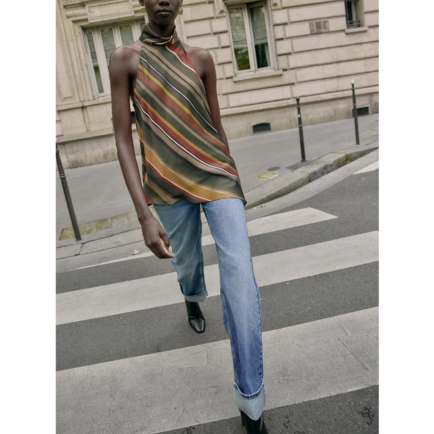 خريف شتاء جديد المرأة تصميم تحسس بسيط Sle شنقا Ne Line شريط غير متناظرة أعلى الفرنسية Sle ألياف البوليستر...